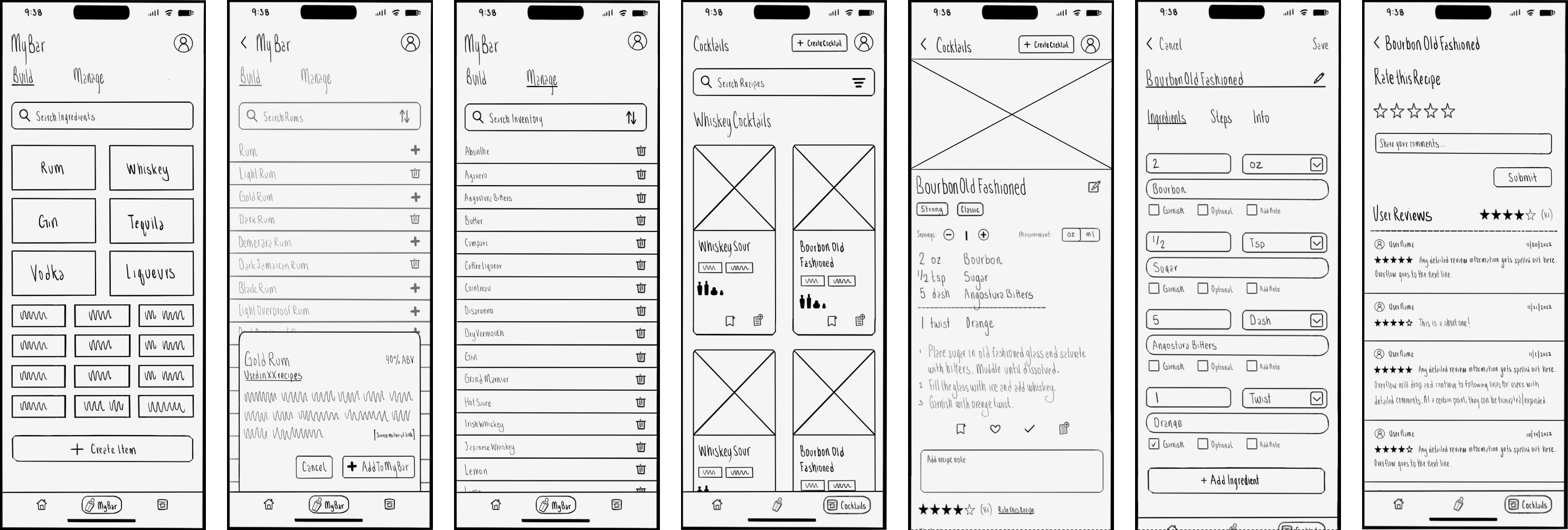 Bar Tonic Low Fidelity Wireframes