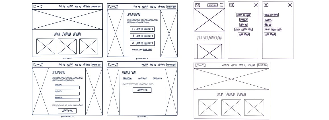 Wireframes of account creation and onboarding