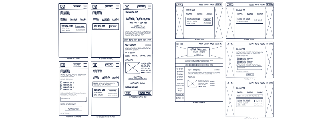 Wireframes of onboarding and lesson