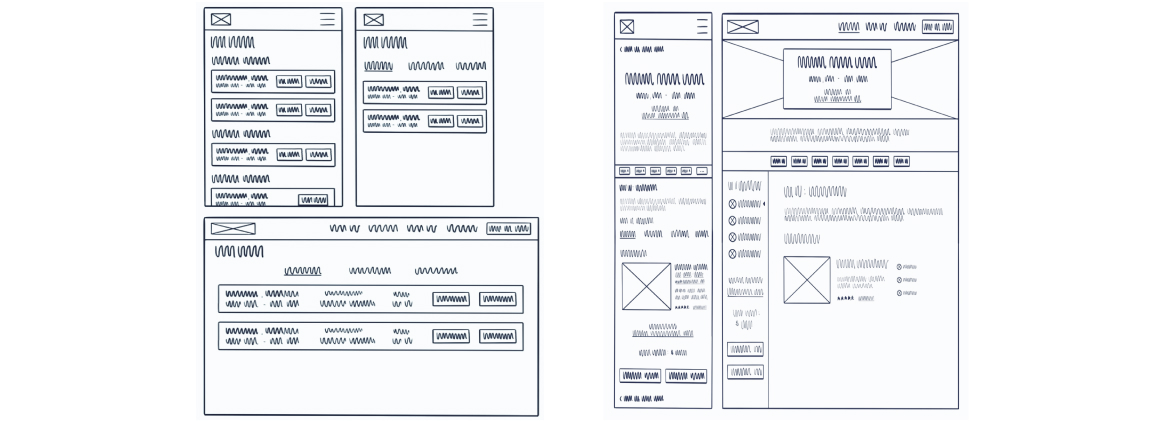 Wireframes of lesson completion and flashcard deck